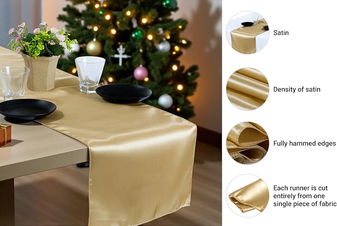 VDS Pack of 10 Satin Table Runners Charmeuse Sateen Silk Centerpiece Cloth Linen for Wedding Birthday Graduation Engagement Ceremony Event Party Banquet Table Decoration (12x108 inch)(Champagne) - Image 6
