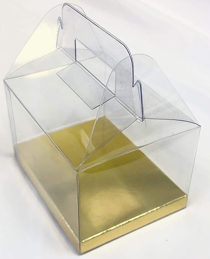 Durapak Supplies 192 PCS 4(W) x3(D) x2.5(H) Mini Gable Handle w/Golden Card Bottom, Clear Plastic PVC Boxes for Party Wedding Favor, Retail Product Packaging and Display - Image 4
