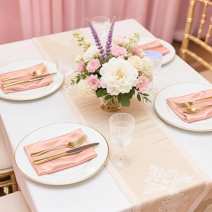 Bailarina 120 Pack Rose Gold Satin Napkins,17x17 Inches Wedding Napkins Square Soft Silky Table Napkins Bulk Decorative Elegant Cloth Napkin for Party Decoration, Banquet,Wedding,Graduation - Image 2
