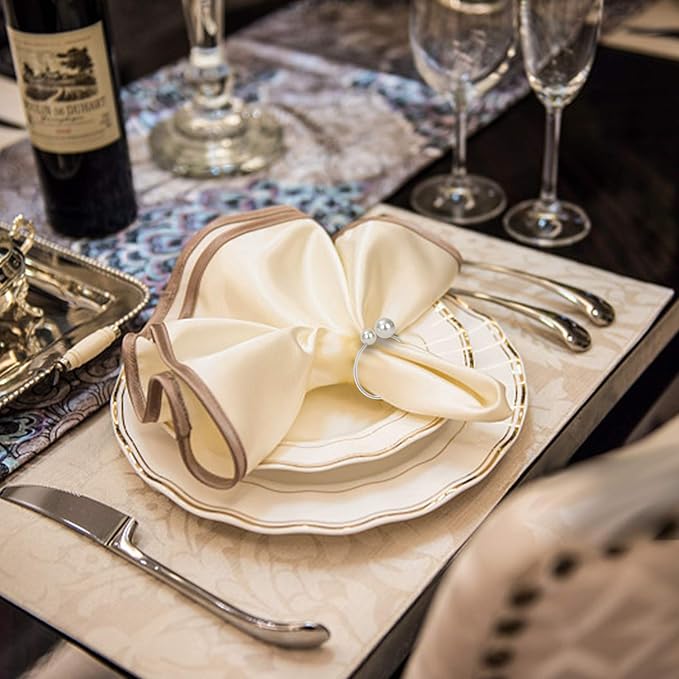 KPOSIYA Pearl Napkin Rings - Set of 50 Silver Napkin Holder Table Napkin Buckles for Dinning Table Setting Christmas Wedding Party Supplies (Silver 50)