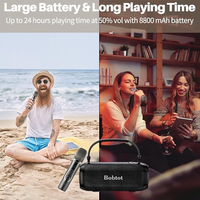 Portable Karaoke Machine, Speaker with Microphone, Three Echo Levels, Indoor and Outdoor Modes, Deep Bass, IPX6, BT 5.3, Supports AUX, TF, USB