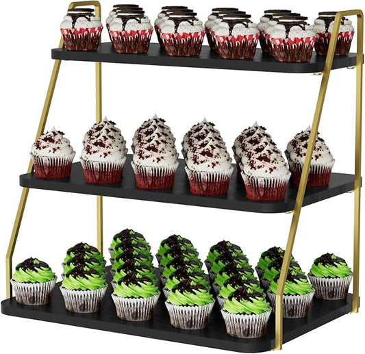 VyGrow Cupcake Stand, 3-Tier Dessert Stand for 55 Cupcakes, Wood & Metal Tower Display Premium Holder Dessert Tree Tower for Christmas Birthday Weddings Party Decor, 16.26" L x 11.81" W x 15.76" H by VyGrow