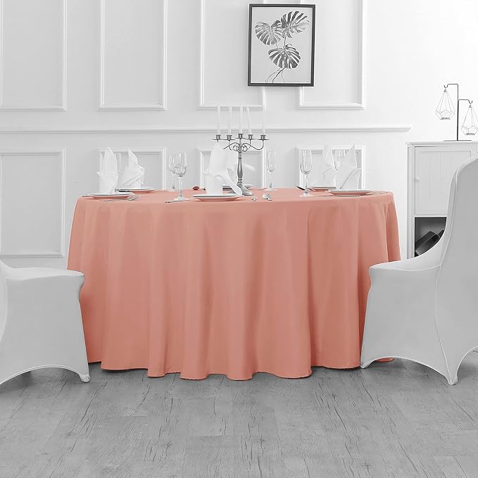 Fokitut 2 Pack Waterproof Round Tablecloth, 70 Inch, Stain Resistant and Wrinkle Polyester Table Cloth, Fabric Table Cover for Kitchen Dining, Wedding, Party, Holiday Dinner-Dusty Pink - Image 5