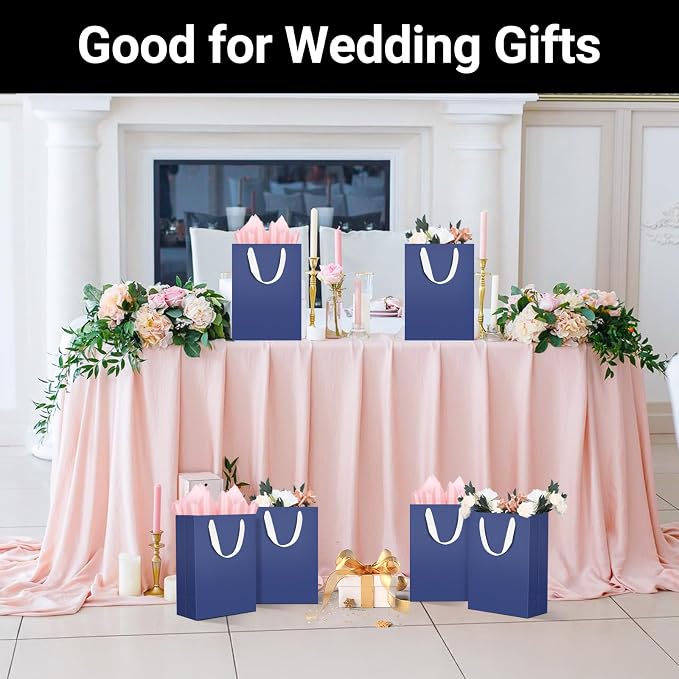 EUSOAR Paper Gift Bags, 25pcs 7.8"x3.9"x11" Navy Blue Kraft Wrap Bags with Handles Bulk Medium Size, Business Merchandise Grocery Retail Shopping Paper Bag Sacks Wedding Birthday Holiday Party Favors - Image 7