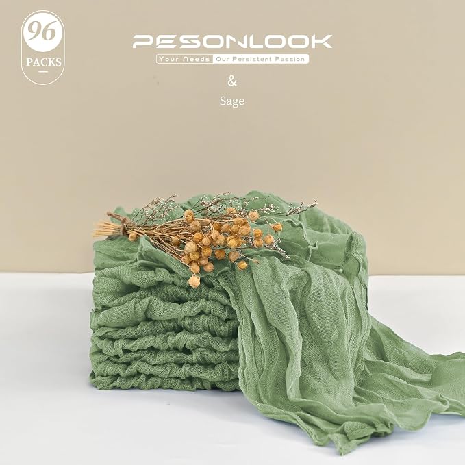 Pesonlook 96 Pcs Sage Green Cheesecloth Napkins for Wedding,20 x 20 Inch | Rustic Boho Wrinkled Napkins Bulk ,Washable Cloth Dinner Napkins for Dinner,Family Everyday Use/Parties - Image 3