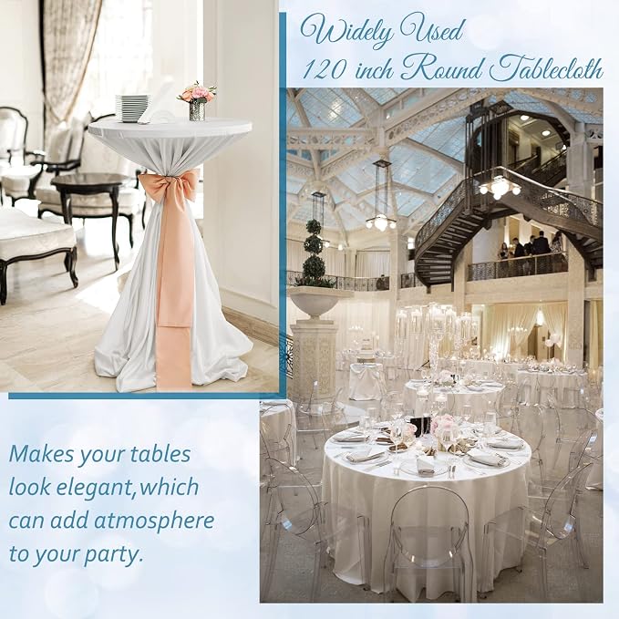 fani 10 Packs White Round Tablecloth - 120 Inch, Polyester | Table Cloth for Round Tables, Washable Fabric, TableCovers for Wedding, Party, Banquet, Dining Tables, Camping - Image 6