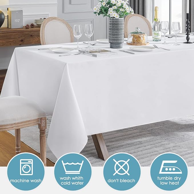 VidaFete 1 Pack 60 * 84inch White Rectangle Tablecloth for 4ft Tables | Stain & Wrinkle Resistant Rectangular Table Cloth for Kitchen Dining Wedding Banquet Decoration, Polyester Fabric - Image 4