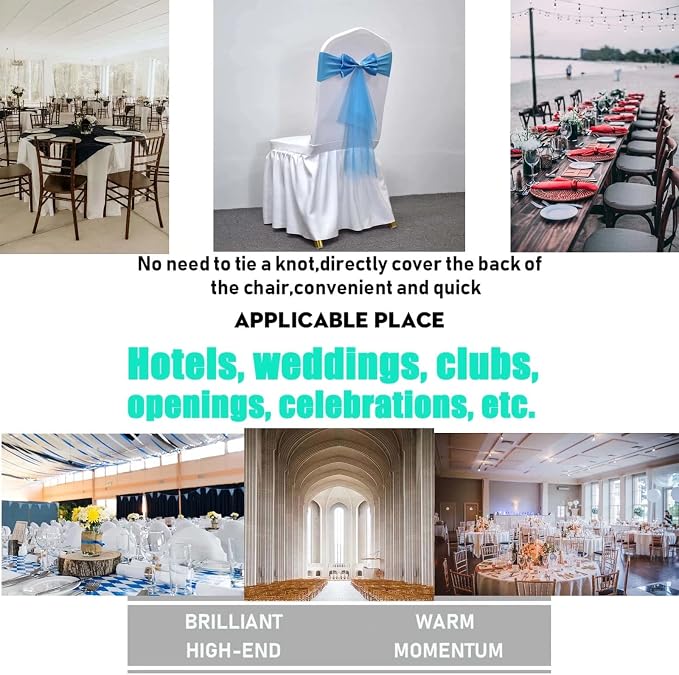 Polyester Stretch Chair Sashes Bands - Organza Chair Sash Bows Spandex Bows for Party Birthday Hotel Wedding Banquets Decoration (Blue 50 PCS) - Image 2
