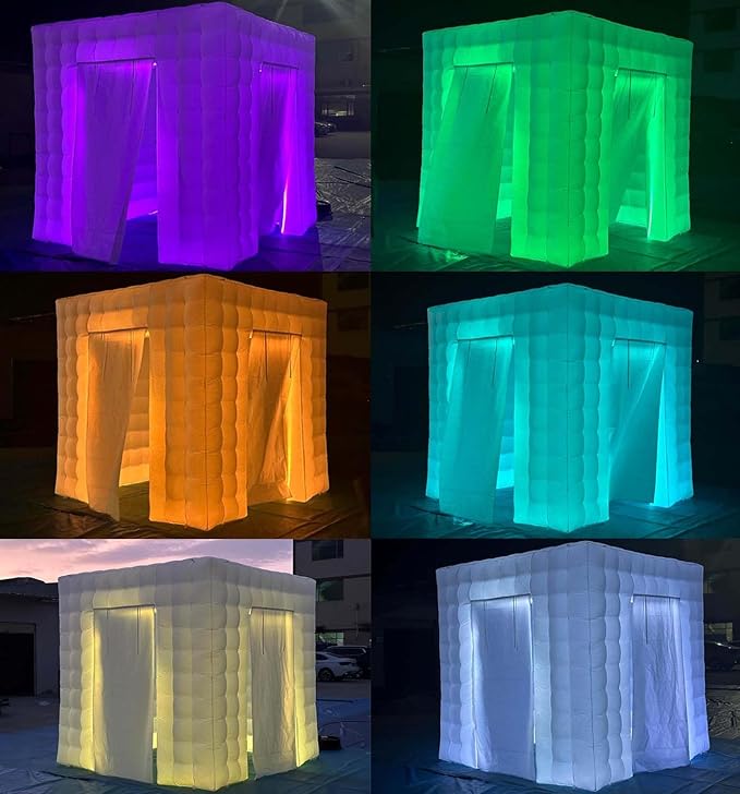 SAYOK Portable Inflatable Photo Booth Enclosure (White, Two Door, 8.2x8.2x8.2ft) Inflatable Photo Booth with Air Blower and Remote Controller Booth Tent Backdrop for Wedding, Event, Anniversary, Party