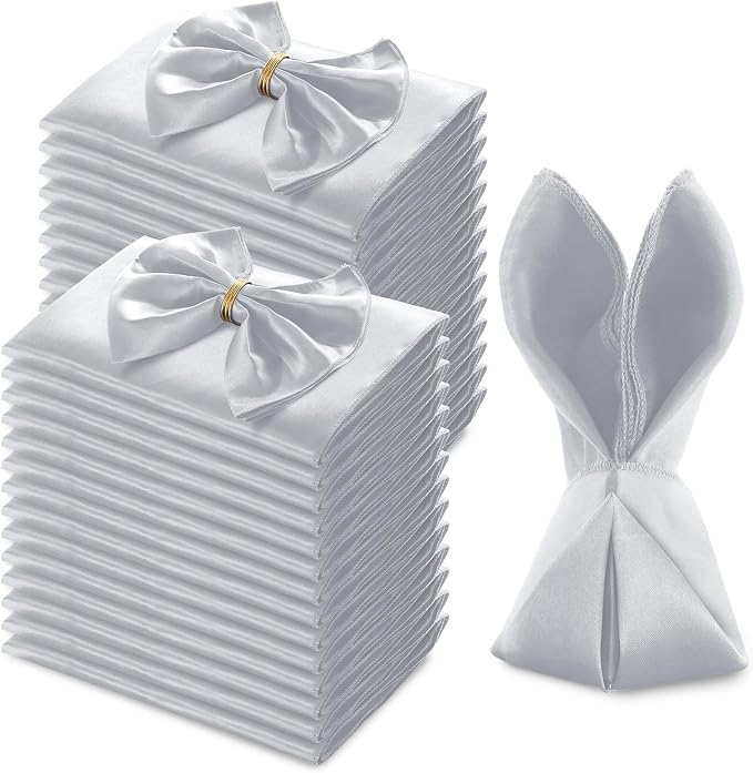 MILVOWOC Square Silver Satin Napkins, 20 x 20 Inch, 72 Pack | Soft Silk, Smooth Decorative, Washable & Reusable, For Weddings Dinner Restaurant Party by MILVOWOC