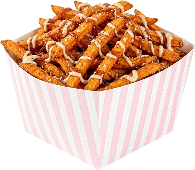 Restaurantware Square Pink And White Stripe Paper Snack Box, 200 Pack - Image 6
