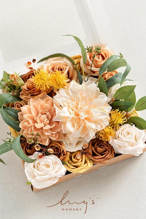 Ling's moment Fake Flowers Box, Cream & Apricot Grand Combo | Faux Artificial Greenery Stems, Foam Roses, Silk Eucalyptus, For Centerpieces Bouquet Wedding Vase Floral Decorations - Image 4