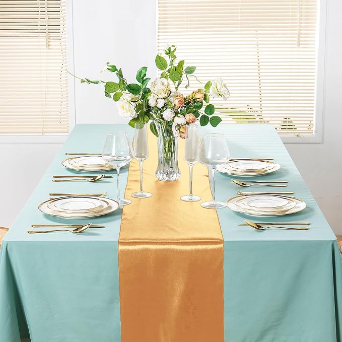 SI Pack of 30 Wedding 12 x 108 inch Satin Table Runner for Wedding, Decorations for Graduations, Engagements, Birthday Parties, Banquets, Runners fit Rectangle, Round Table - Champagne Gold - Image 4