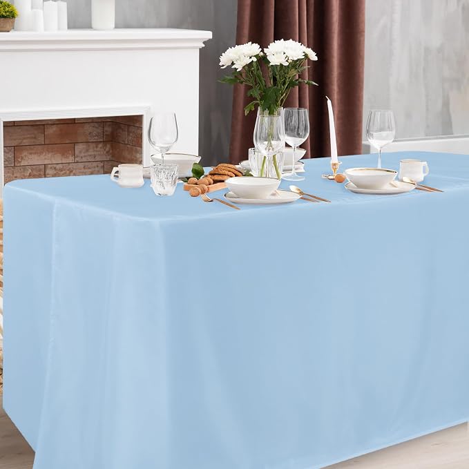 Obstal 2 Pack Table Clothes for 8 Foot Rectangle Tables - Water Resistant Washable Fabric Polyester Rectangle Table Cover Protector for Wedding, Banquet and Trade Shows, 96L x 30W Inches, Dusty Blue | Water Resistant Washable Fabric Polyester Rectangle... - Image 2