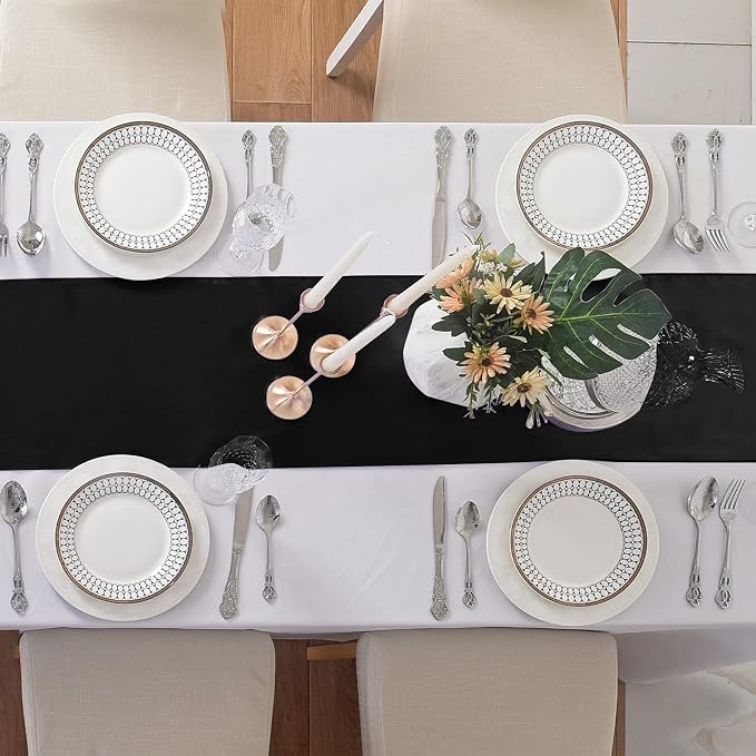 12Pack Table Runner 12 x 108 Inches Satin Silk Table Runner for Wedding, Birthday Party, Banquets, Graduations Decoration, fit Rectange and Round Table-Black - Image 4