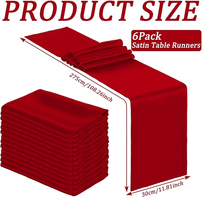 24 Pcs Red Satin Table Runners Bulk, 12 x 108 Inch | Runners for Table, Smooth Fabric Tablecloth, Wedding Banquet, Birthday Party, Fall Decorations, Halloween Christmas Party - Image 3