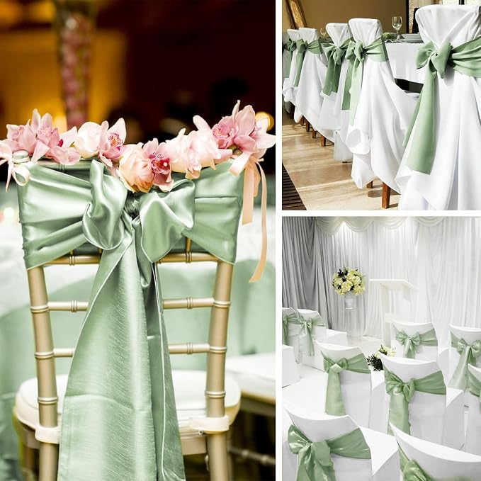 60 Pcs Sage Green Chair Sashes Satin Chair Bows Sashes for Party, Hotel, Wedding, Reception, Restaurant Event Decoration (7 x 108 inch) - Image 7