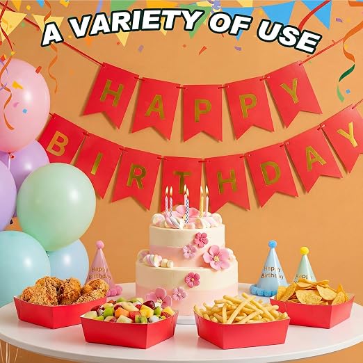 Uiifan 50 Pcs 5 lb Extra Large Paper Food Trays Disposable Food Boat Nacho Plate Serving Snack Trays Grease Resistant Self-assembly for Back to School Party Birthday Wedding Supply (Red) - Image 6