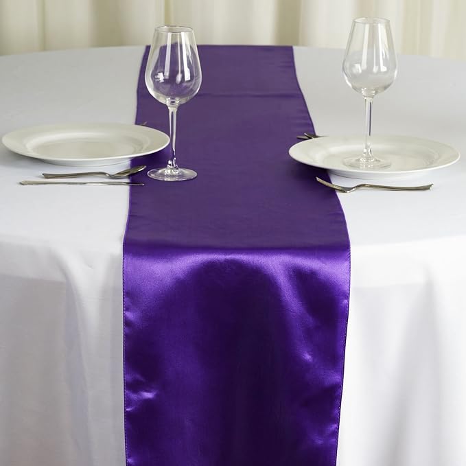 Balsa Circle 8 pcs 12 x 108 inch Purple Satin Table Runners Wedding Table Top Party Supplies Reception Linens Decorations - Image 5