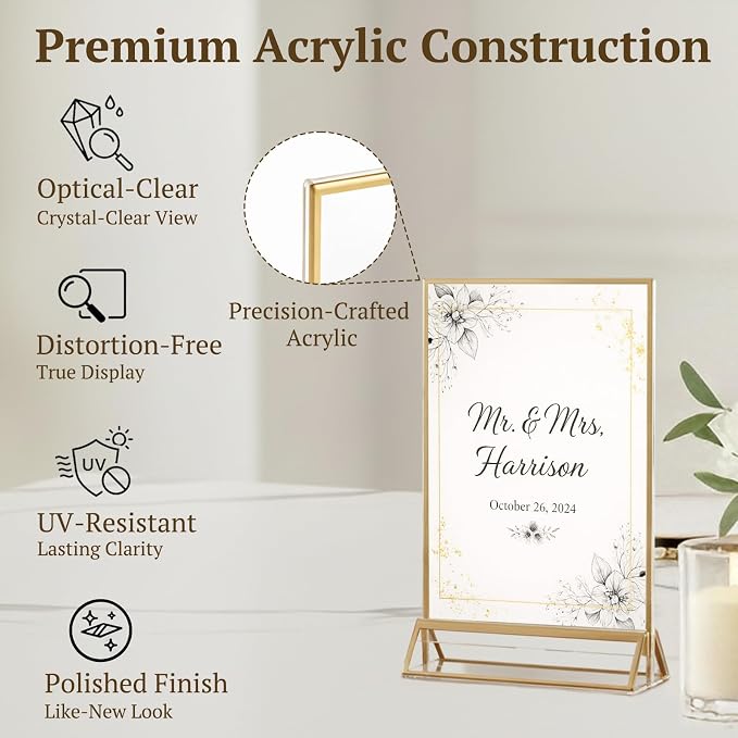 EHWINE 12 Pack Gold Acrylic Sign Holder 4x6 Double Sided Tabletop Stand | Clear Double-Sided Gold Acrylic Tabletop Display with Non-Slip Mats for Menus, Flyers, Weddings, Parties and Events - Image 3