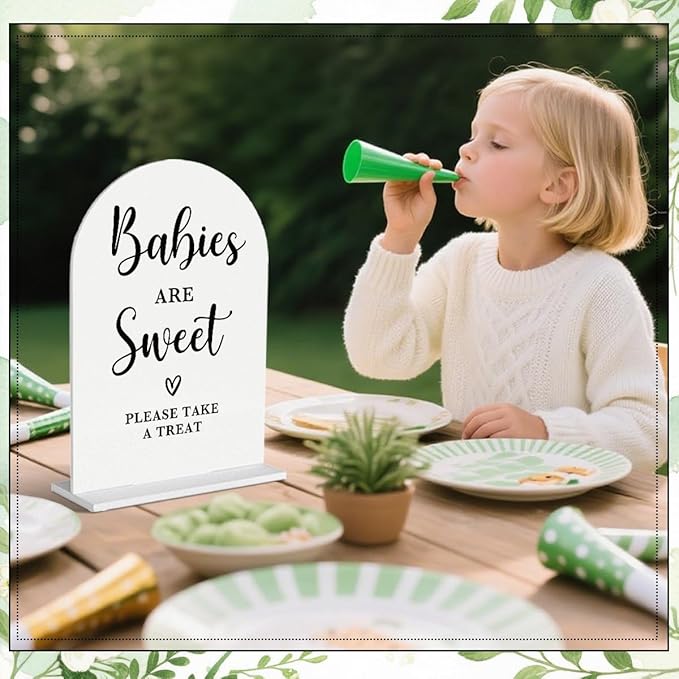 6 Pcs Baby in Bloom Shower Decorations, Baby Shower Sign, Newborn Gifts, Cards and Gifts Signs, Guest Book Sign, Modern Arched Acrylic Table Top Signs With Stand for Birthday Party Decorations (White)
