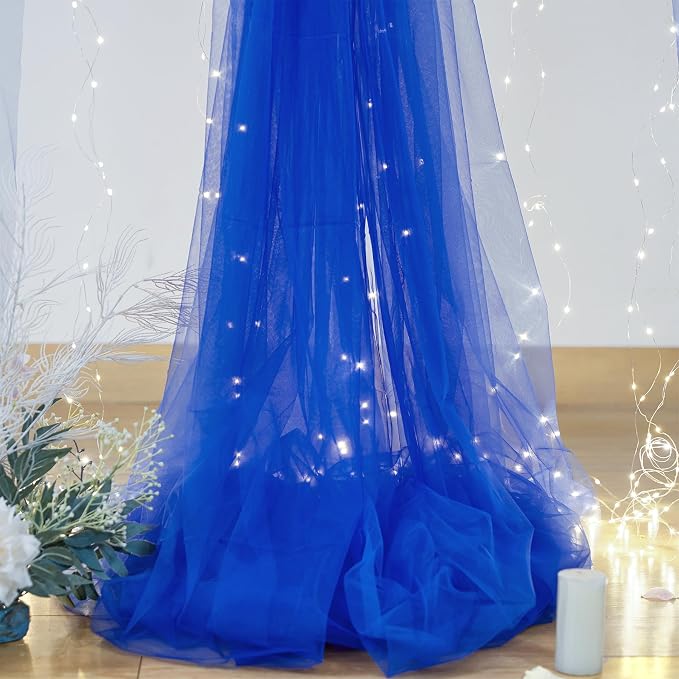 Royal Blue Backdrop Curtains with Lights String for Parites Wedding 10×8ft Sheer Tulle Backdrop Curtain for Graduation Ceremony Baby Shower Birthday Party Prom Photo Shoot Background Decorations - Image 6