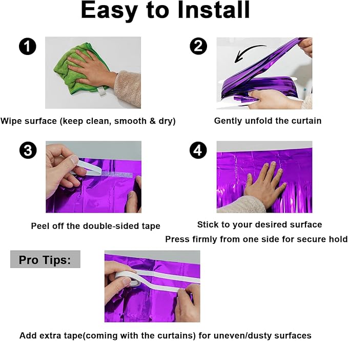 2 Pack Thickened Dark Purple Metallic Foil Fringe Curtains Streamer Rip Resistant Shimmer Tinsel Photo Booth Backdrop for Birthday Wedding Christmas Bachelorette Party Decorations 3.28ft x 6.56ft