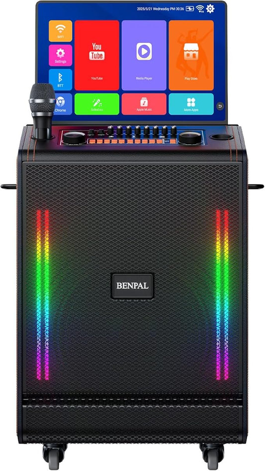 Smart Karaoke Machine with 17.3 Inch Touch Screen & Lyrics Display, Up to 1200W Powerful Speaker, Super Deep Bass Sound for Home Party, Outdoor - Perfect for Adults, Kids, Singers & Music Lovers