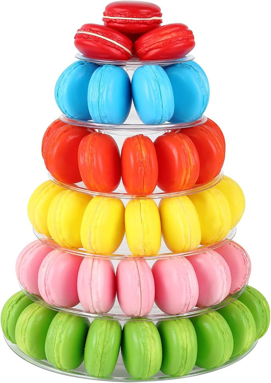 Juexica 1 Pcs Round Macaron Tower Stand 6 Tiers Plastic Cupcake Display Rack Macaron Display Wedding Cupcake Food Serving Stands Clear Dessert Towers for Wedding Baby Shower Birthday Decor