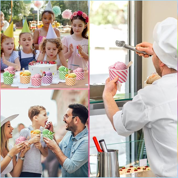500 Pcs Paper Ice Cream Cups, 8 oz Disposable Dessert Sundae Bowls Frozen Yogurt Twill Snack Soup Hot Cold Food Paper Cups for New Year, Birthday, Wedding, Baby Shower, Party Supplies, Multicolor - Image 7