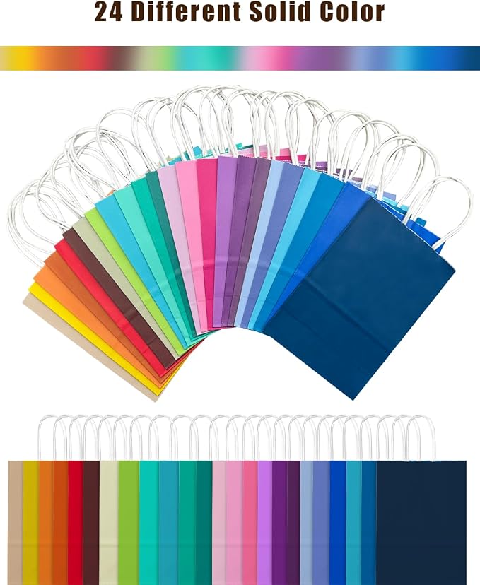 qiqee 600Pcs Small Paper Gift Bags with Handles - Party Favor Bags - 24 Solid Colors(15x21x8cm/6"x8.3"x3.15") - Image 2