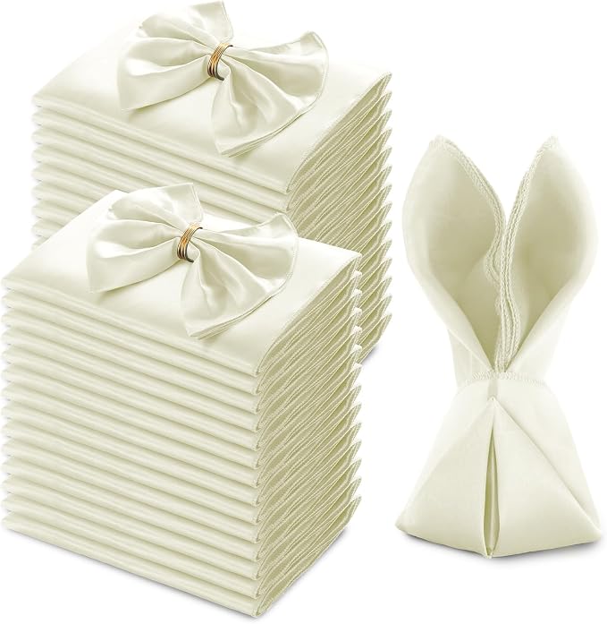 MILVOWOC Square Beige Satin Napkins 20 x 20 Inch, 72 Pack | Soft Silk, Smooth Decorative, Washable & Reusable, For Weddings Dinner Restaurant Party by MILVOWOC