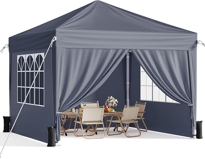 10x10 Pop Up Canopy with Sidewalls, Instant Portable Canopy Tent with Carry Bag for Commercial Events, Camping, Parties - Dark Grey