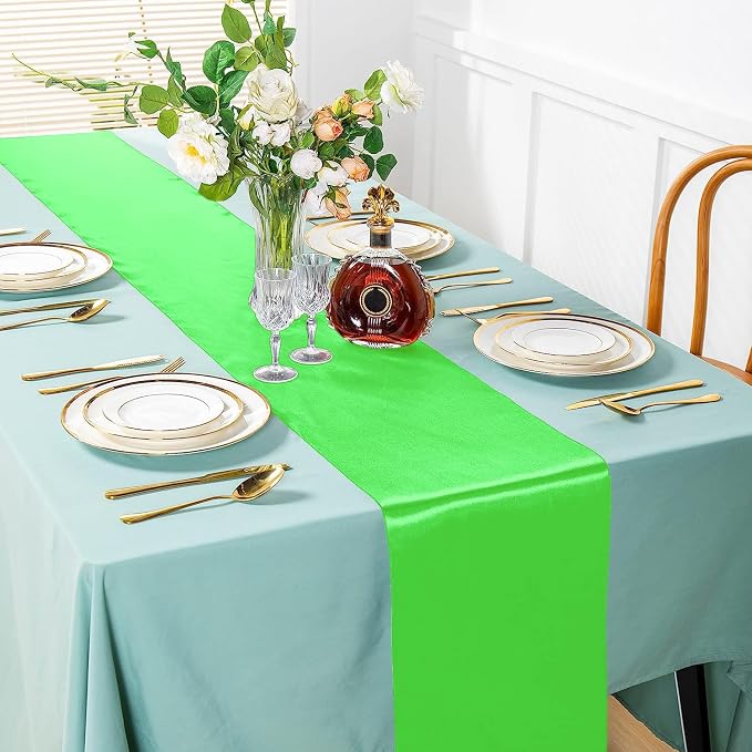 SI Pack of 20 Wedding 12 x 108 inch Satin Table Runner for Wedding, Decorations for Graduations, Engagements, Birthday Parties, Banquets, Runners fit Rectangle, Round Table - Neon Yellow - Image 2