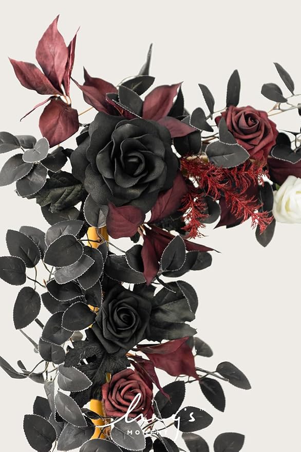 Ling's moment 5 FT Black Artificial Flower Garland | Burgundy Floral Garland, Gothic Flower Vines, Wedding, Arch Flower, Table Centerpieces, Backdrop, Mantel, Welcome Signs - Image 3