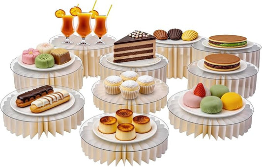 10Pcs Buffet Risers, Food Risers for Buffet Table with Acrylic Plates | Sturdy Cardboard, Foldable, Reusable, Display Risers Cylinder Stands, for Party, Wedding, Catering & Birthday Decor by AHUAWA