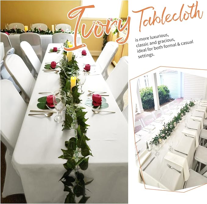Showgeous 90x132 Inch Ivory Rectangle Tablecloth 6 Pack Fit 8FT Table | Stain Rectangule Polyester Table Cloth Wrinkle Resistant Washable Fabric Table Covers for Wedding Dining Parties - Image 8