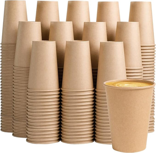 BYSNOW 1000 Pack 12 oz Kraft Paper Cups, Disposable Coffee Hot Water Cups | Unbleached Brown Leakproof Drinking Cups for Hot/Cold Beverages, Party, Picnic, Travel, Home, Kitchen, Office, Cafe, Juice by BYSNOW