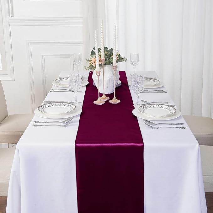 6Pack Table Runner 12 x 108 Inches Satin Silk Table Runner for Wedding, Birthday Party, Banquets, Graduations Decoration, fit Rectange and Round Table-Burgundy - Image 7