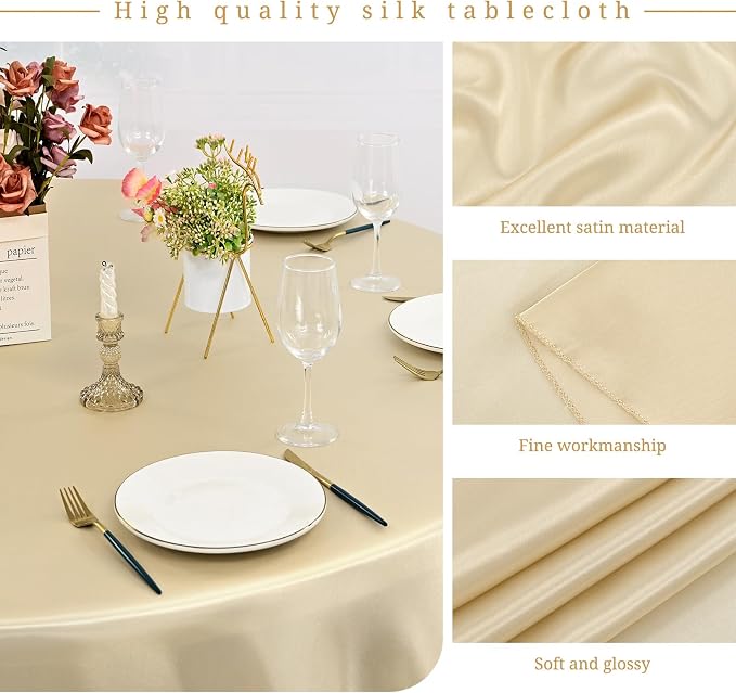 12 Pack 120 Inch Round Satin Tablecloth, Champagne - Image 3