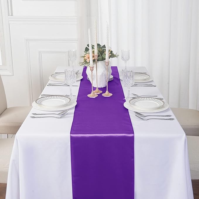 24Pack Table Runner 12 x 108 Inches Satin Silk Table Runner for Wedding, Birthday Party, Banquets, Graduations Decoration, fit Rectange and Round Table-Purple - Image 7