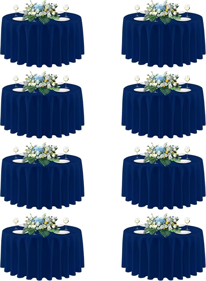 sancua Round Tablecloth 90 Inch Fit 30-72 Inch Tables, 8 Pack Navy Blue | Circle Polyester Fabric Table cloth for Wedding Party Reception Banquet Birthday, Washable Formal Covers by sancua