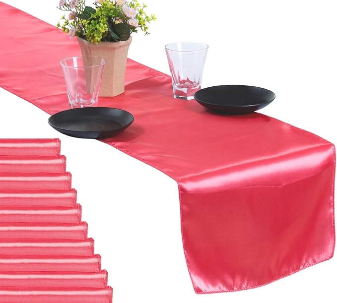 50 PCS Satin Table Runners 12 x 108 Inch Charmeuse Sateen Silk Table Runner for Indoor Outdoor Wedding Reception Birthday Graduation Party Event Banquet Dining Table Decoration - Coral by MDS