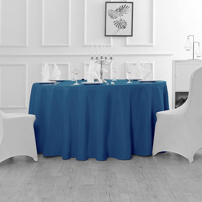 Fokitut 2 Pack Waterproof Round Tablecloth, 120 Inch, Stain Resistant and Wrinkle Polyester Table Cloth, Fabric Table Cover for Kitchen Dining, Wedding, Party, Holiday Dinner-Mediterranean Blue - Image 5