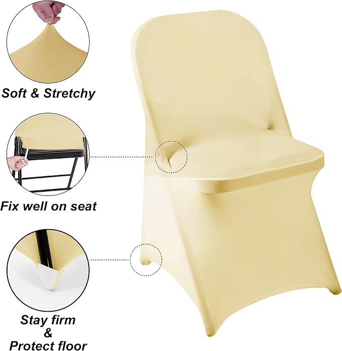 Folding Chair Covers 12pcs, Champagne Universal Spandex for Wedding, Party, Banquet, Conference - Stretchy Fitted - Image 3