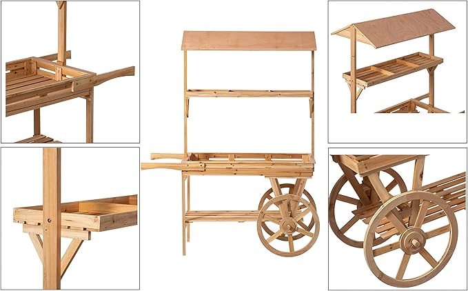 Vintiquewise Large Wooden 3 Tier Rolling Table Cart with 2 Wheels for Home Decor Modern Wagon with Shelves for Display Rack, Coffee Station, Food Stand, Beverage Bar, and Tea Stall