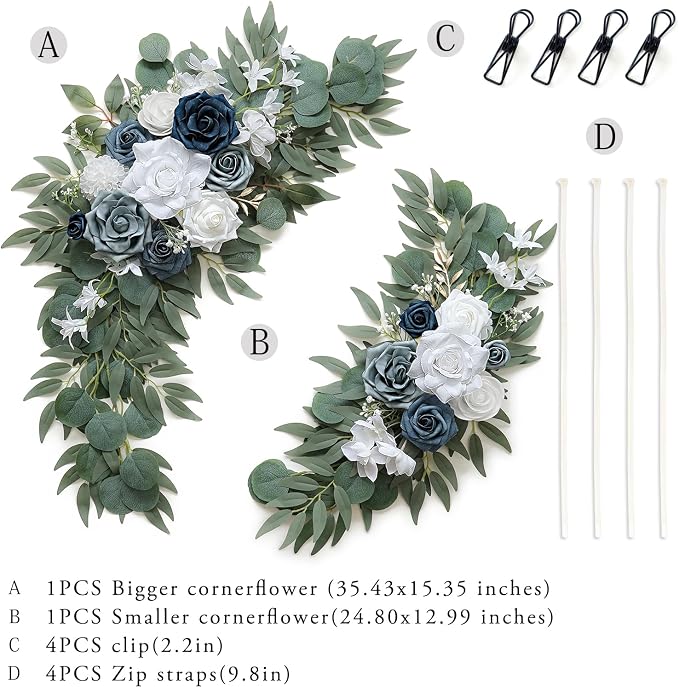 Olalaka Dusty Blue Flower for Wedding Welcome Signs Decorations, Artificial Wedding Arch Flowers for Wedding Ceremony (Set of 2) - Image 2