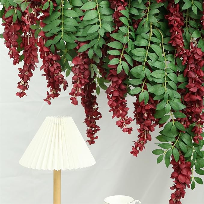 Encrypted Flower Vine Wisteria Artificial Garland Hanging (Wine Red, 2pcs) | AROIUO Flower Garland Decorations for Home Garden Outdoor Ceremony Wedding Arch Decoration 71 inches - Image 6