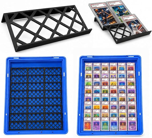 24 Pack Modular Trading Card Risers for Display Cases, Black Acrylic Card Showcase Stands, Graded Card Display Rack for Sport Card Board Game, Card Show Vendors & Collectors (24) by Bailiyake