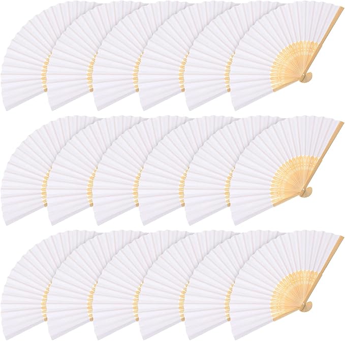 Qunclay 80 Pcs Paper Hand Fans Bulk 8.3 Inch White Bamboo Folding Fans | Blank DIY Painting Surface, Wedding Party Favors, Photography Props, Home Decor, Reusable Handheld at Events and Gifts by Qunclay
